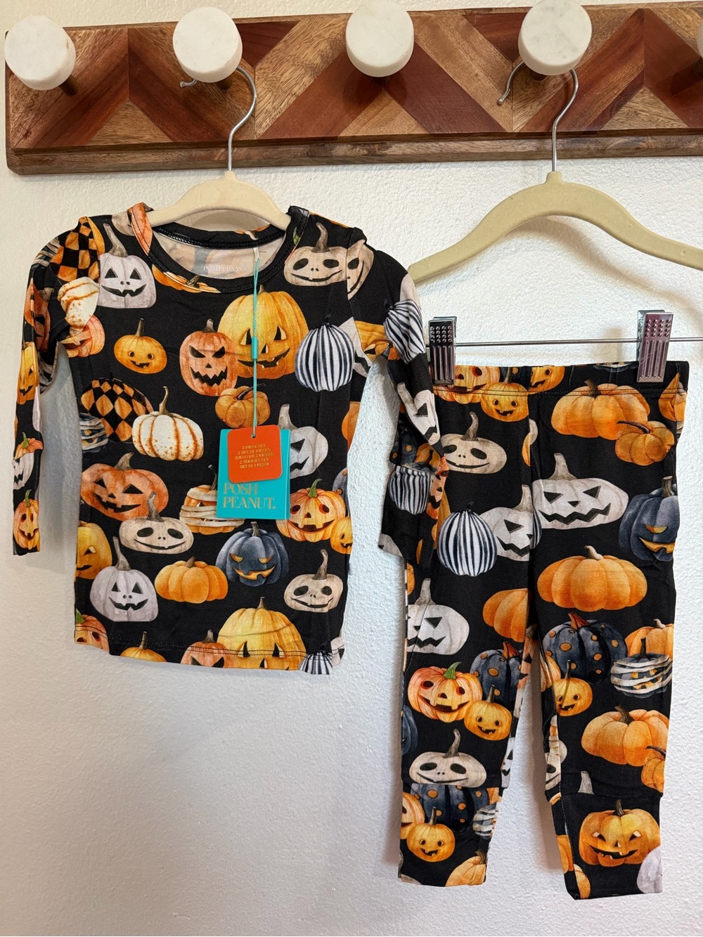 Posh Peanut Hitch Pumpkin Print Long Sleeve Pajamas for 6-12 baby kids